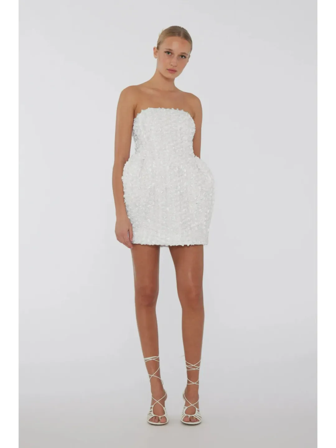 Rotate Birger Christensen 3D Flower Mini Dress White Size AU 8 for rent on The Volte - main image