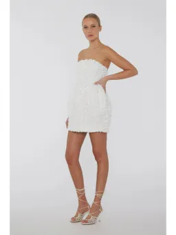 Rotate Birger Christensen 3D Flower Mini Dress White Size AU 8 for rent on The Volte - image 2