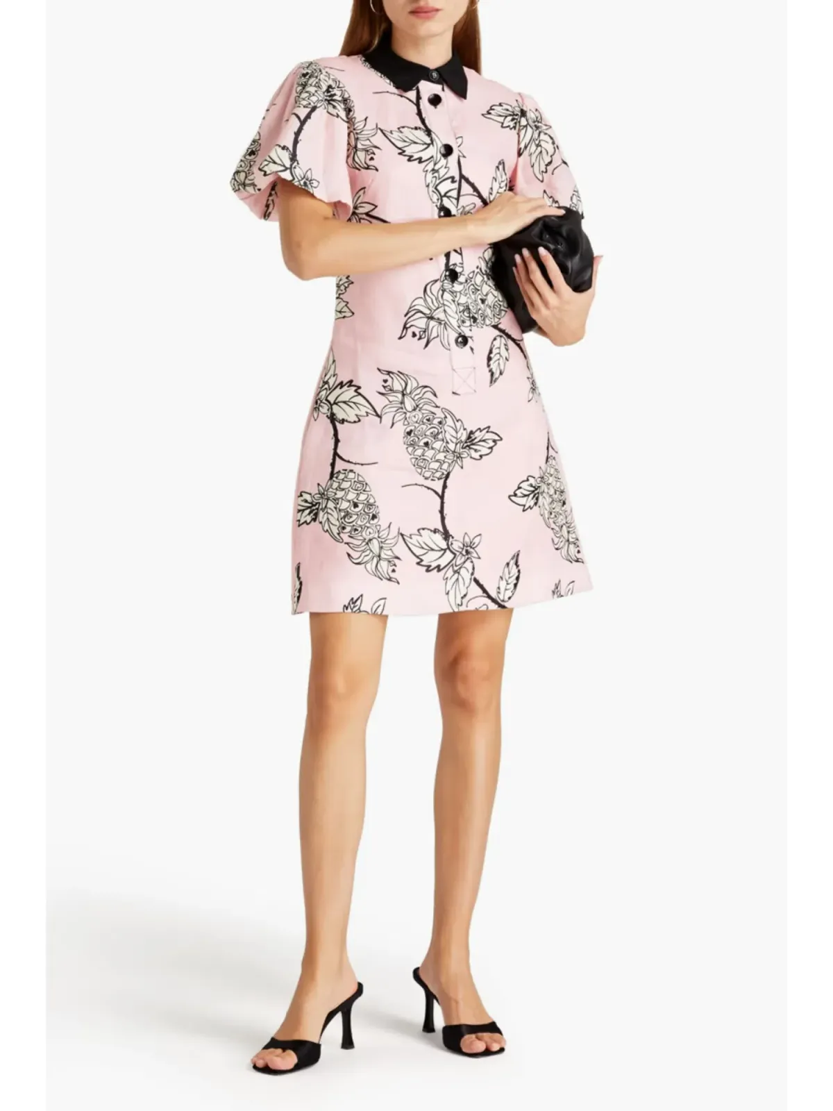 Leo Lin Pina Short Dress Printed Linen Mini Dress Pink Size AU 10 - Image 1