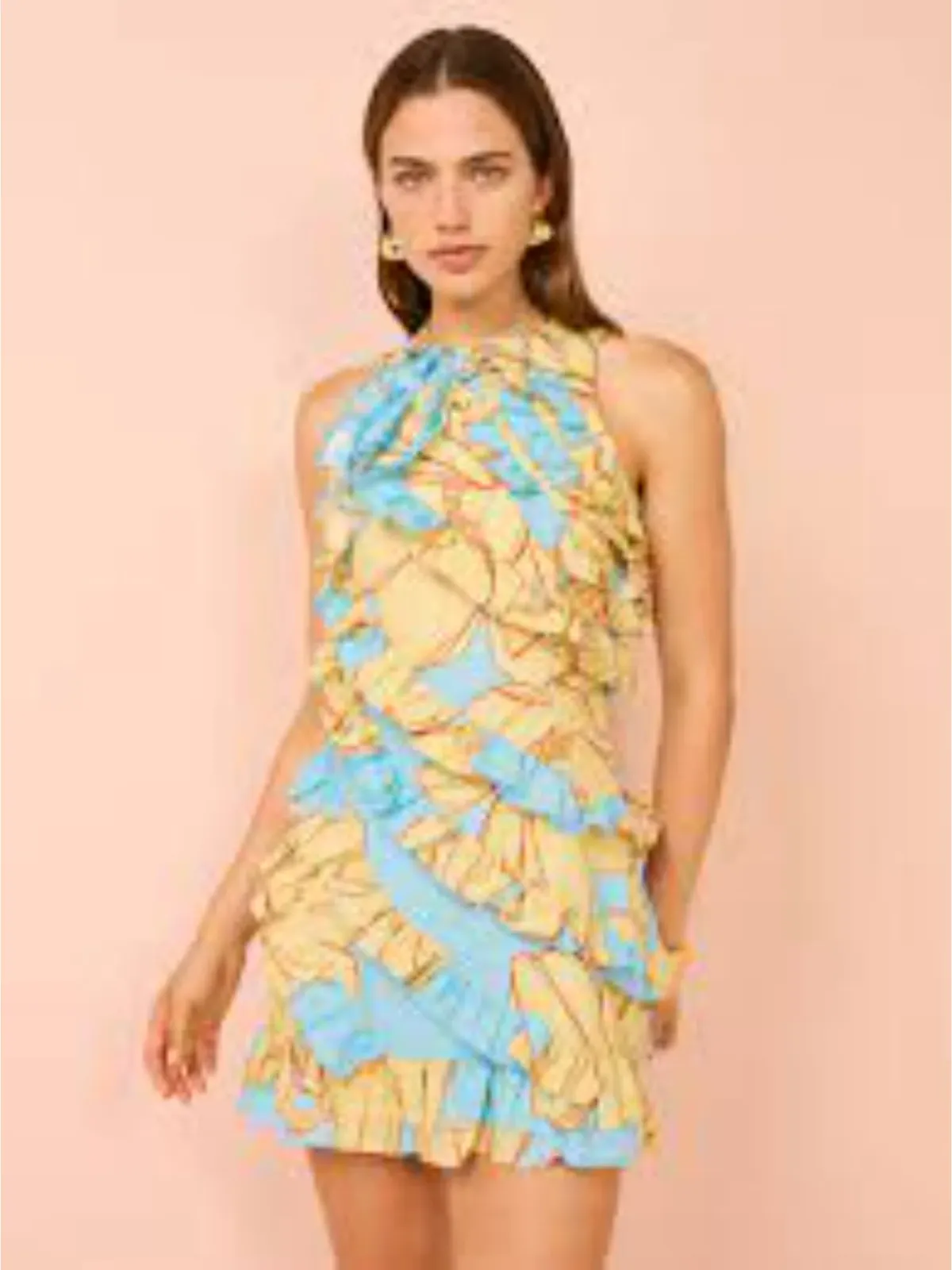 Issy Multi Frill Mini Dress In Summer Print Size AU 8 - Image 3