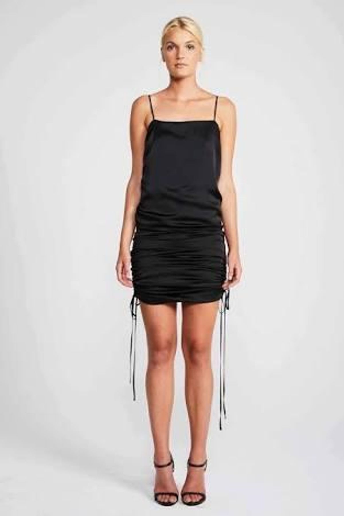 Shona Joy Solar Ruched Satin Slip Dress Black Size 8 - Image 1