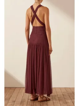 Shona Joy Marquis Plunged Tie Back Midi Dress in Deep Wine Size AU 10 for rent on The Volte - image 3