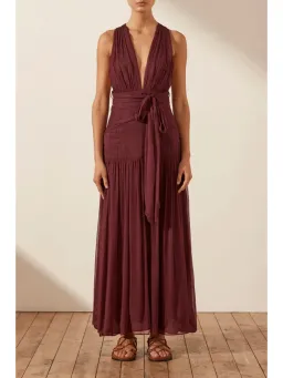 Shona Joy Marquis Plunged Tie Back Midi Dress in Deep Wine Size AU 10 for rent on The Volte - image 1