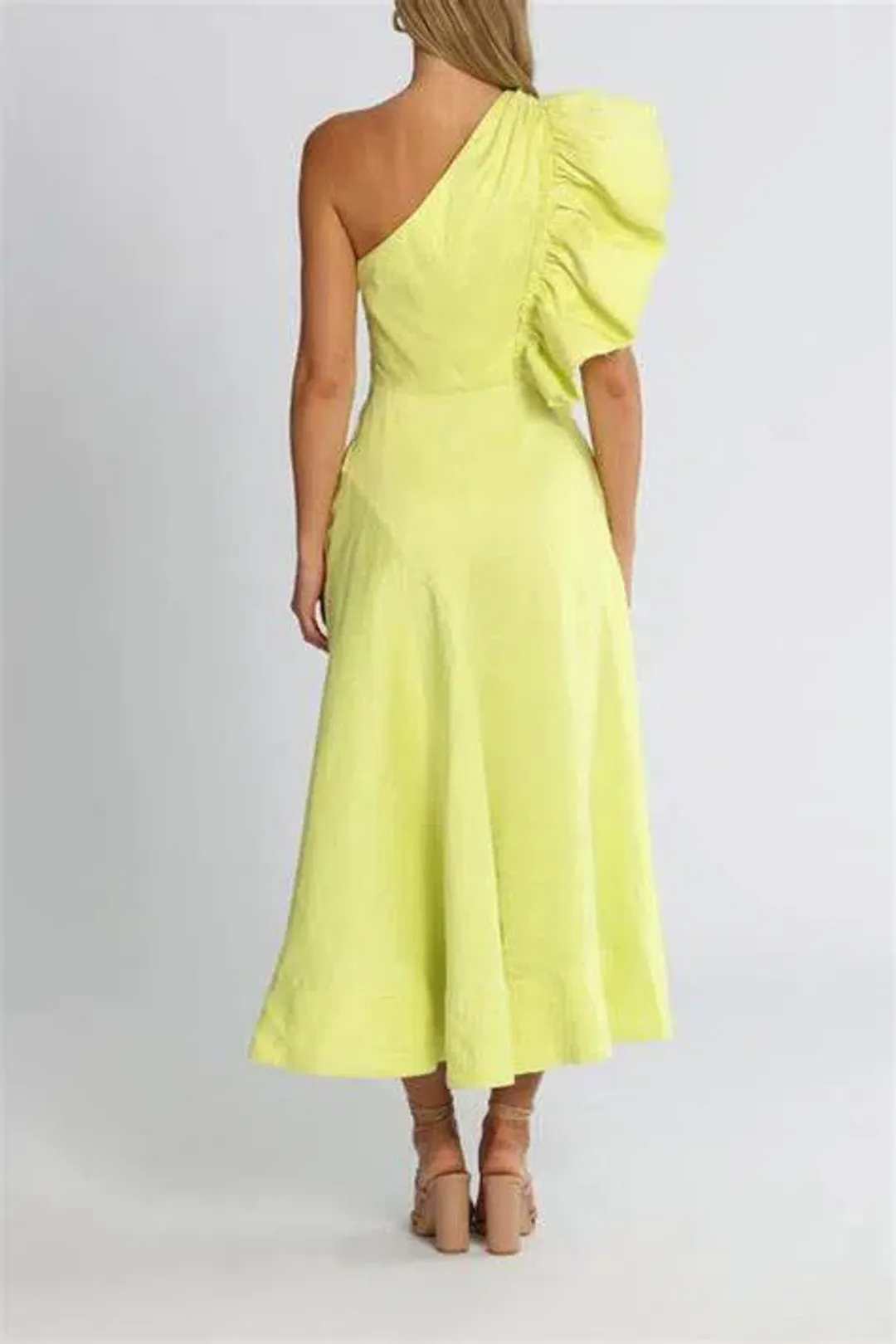 Aje Bonjour Asymmetric Midi Dress Lime Green Size 8 for rent on The Volte - main image