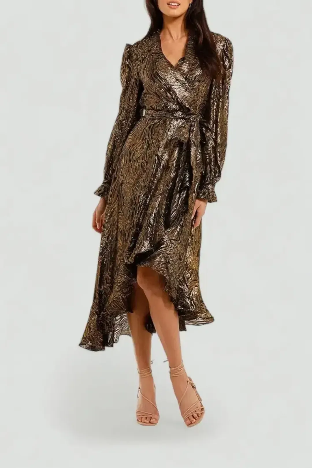 Rebecca Vallance Quixote Midi Dress in Gold Dark Size 16 for rent on The Volte - main image