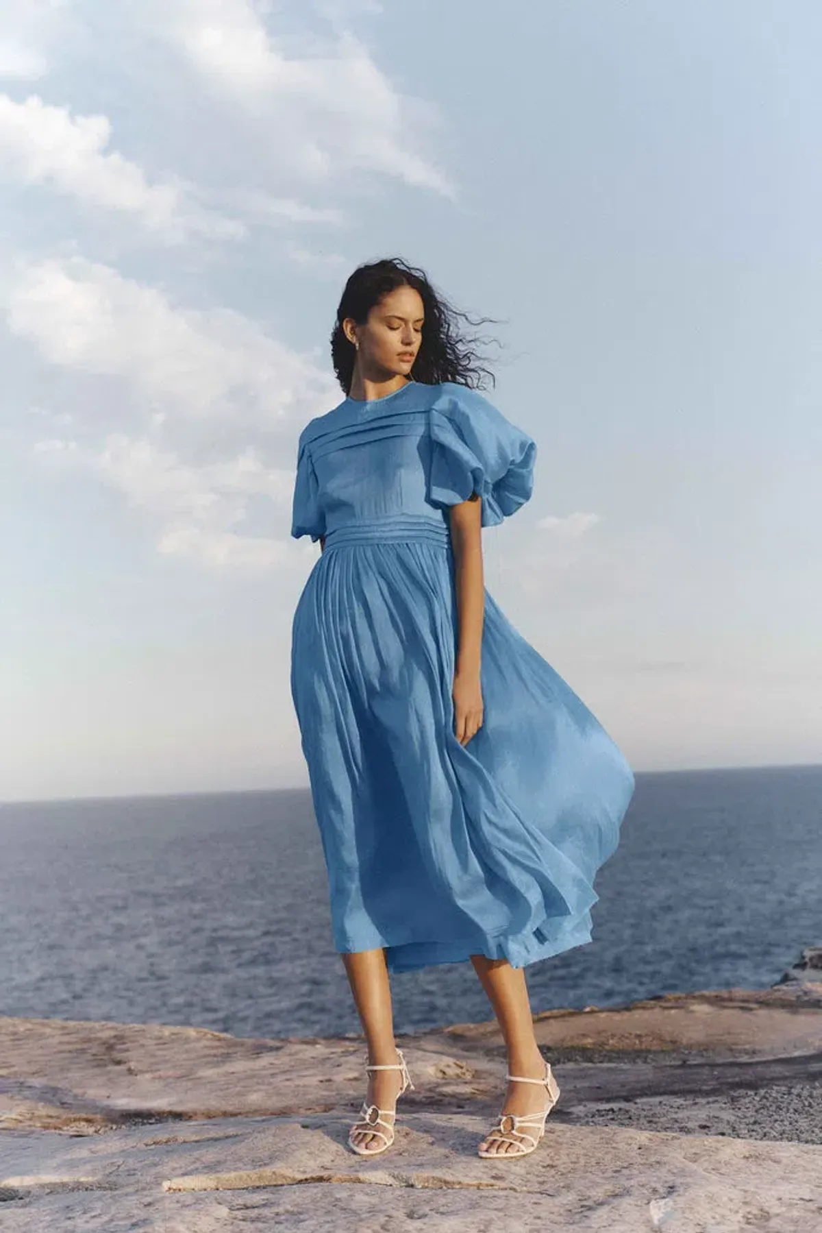 Aje Sylvia Pintuck Midi Dress Azure Blue Size 8 - Image 1
