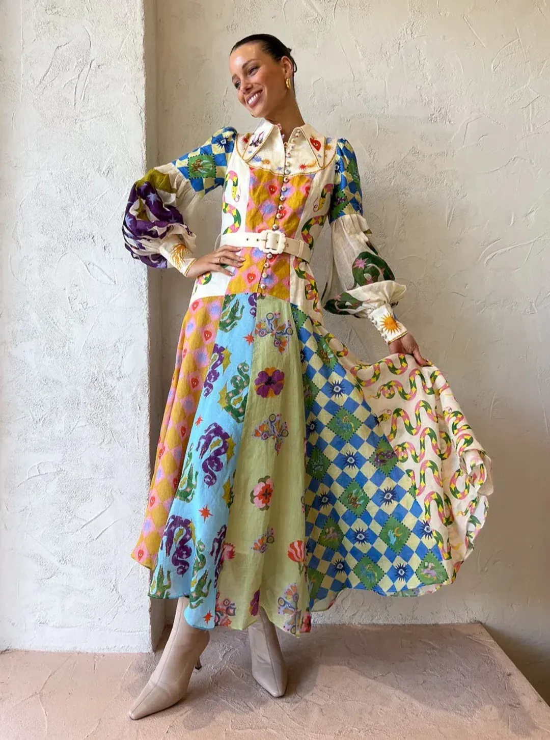 Alemais Lou Balloon Sleeve Shirtdress Multi Size 8 for rent on The Volte - main image