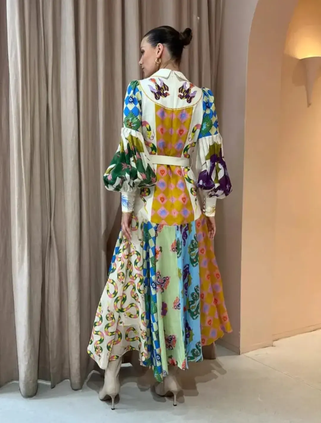 Alemais Lou Balloon Sleeve Shirtdress Multi Size 8 for rent on The Volte - main image