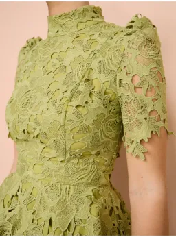 Leo Lin Elise Lace Short Sleeve Mini Dress in Olive Size AU 12 for rent on The Volte - image 5