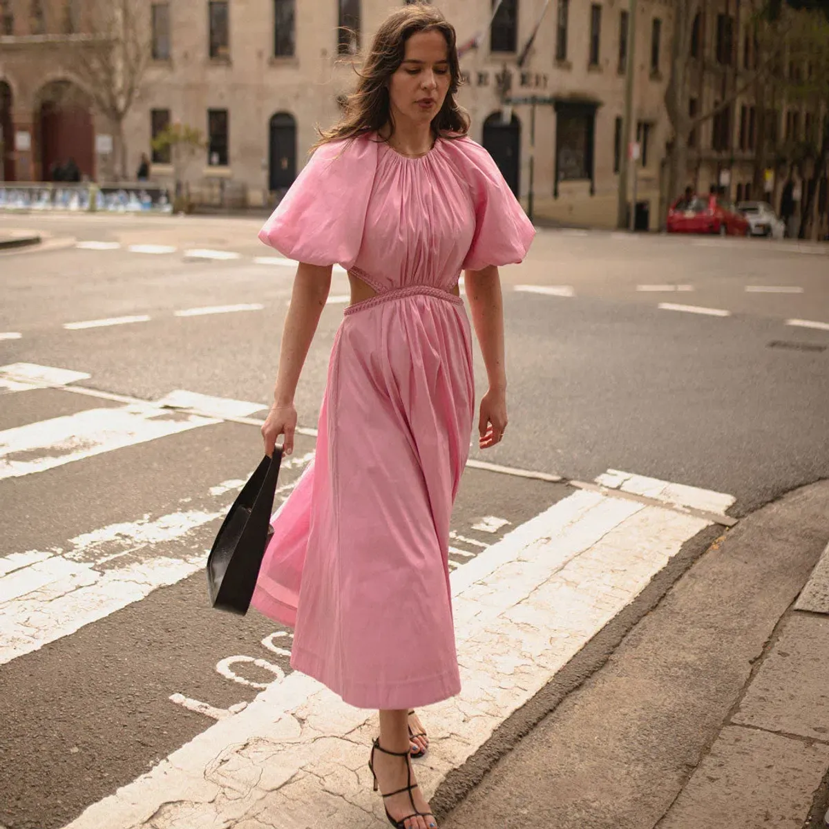Aje Capucine Puff Sleeve Midi Dress Bon Bon Pink Size 6 - Image 1