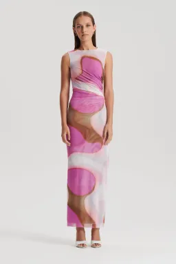 Scanlan Theodore Italian Watercolour Print Dress Pink Tan Size 8 for rent on The Volte - image 1