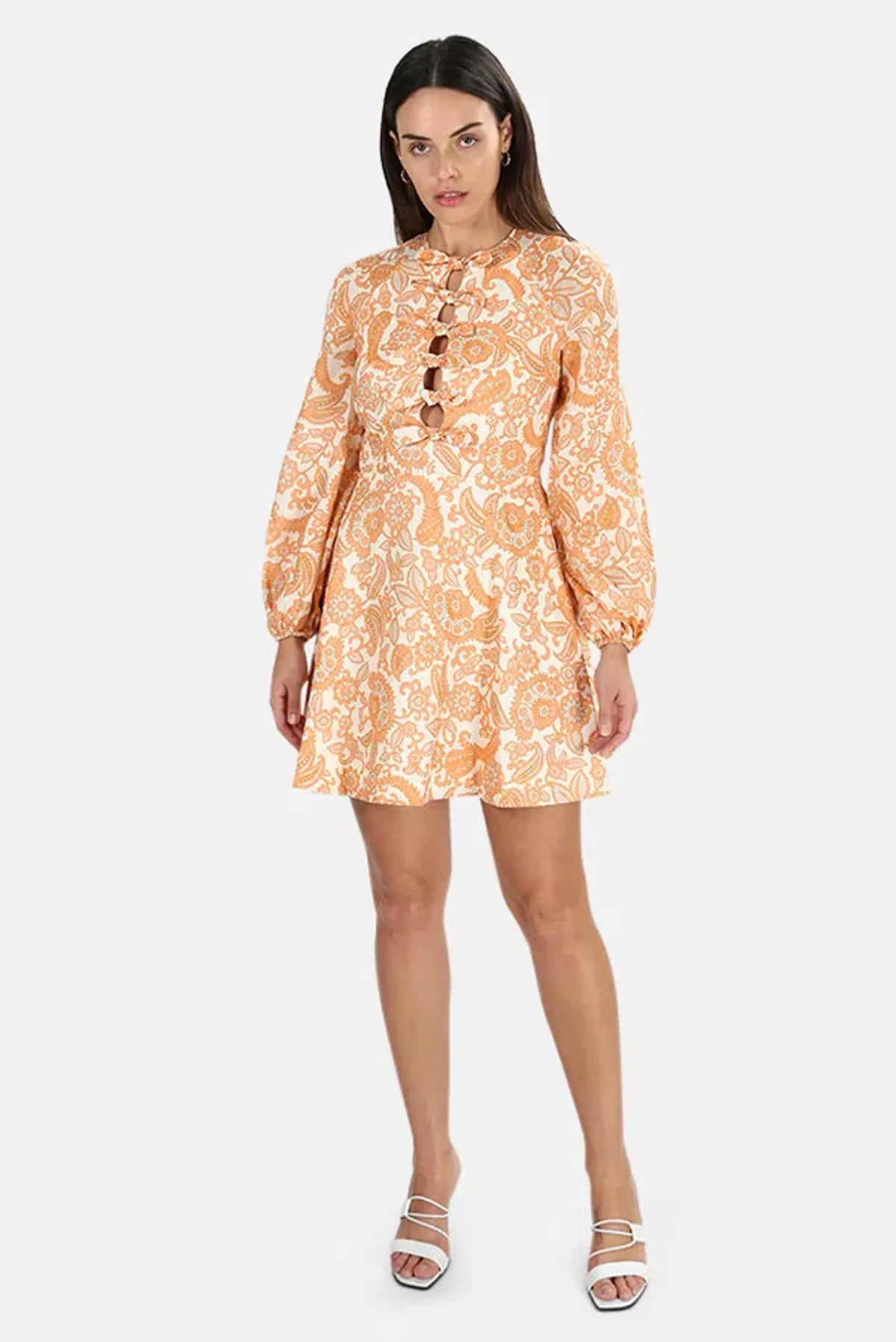 Zimmermann Peggy Scallop Short Dress Orange Paisley Size 2/ 10-12 - Image 1