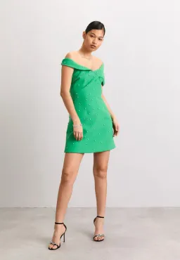 Rachel Gilbert Matteo Beaded Mini Dress in Green Size 4/AU14 for rent on The Volte - image 1