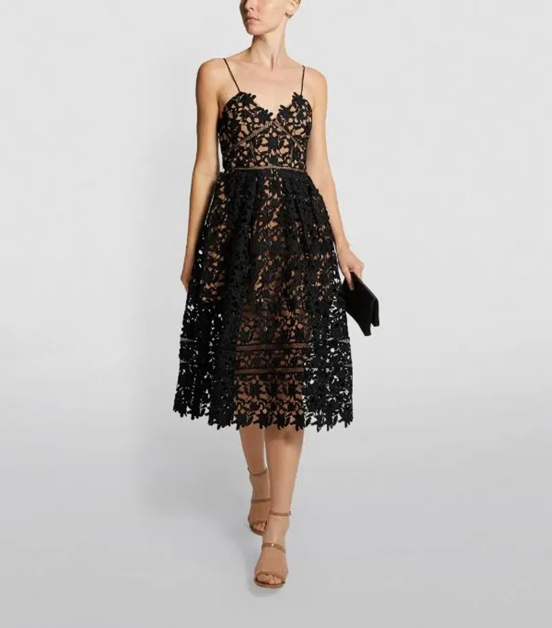 Self-Portrait Black Lace Midi Dress Black Size AU 8 for rent on The Volte - main image