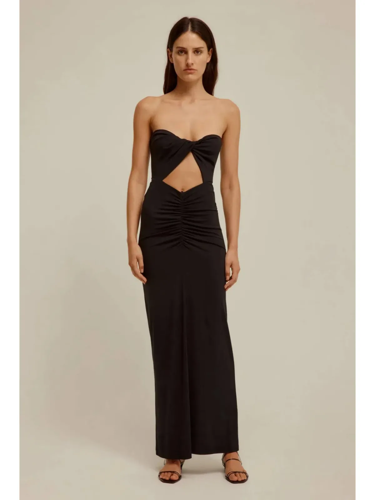 Venroy Draped Cutaway Strapless Dress Black Size AU 8 - Image 1