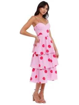 Rebecca Vallance Dalia Midi Dress in Pink Polka Dot Size AU 10 for rent on The Volte - image 1