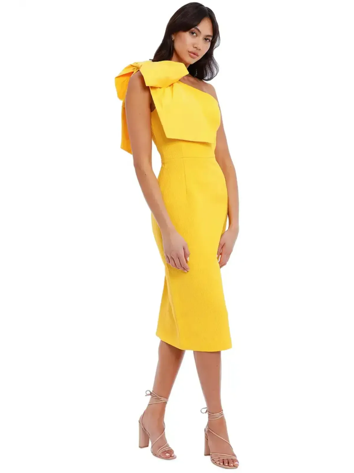 Rebecca Vallance Calla One Shoulder Midi Dress in Yellow Size AU 14 - Image 1