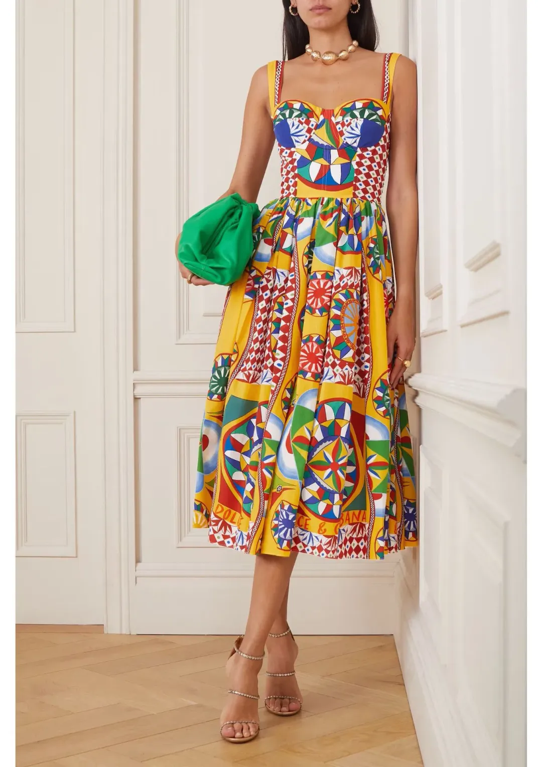 Dolce & Gabbana Carretto Graphic Print Midi Dress Multi Size 8 for rent on The Volte - main image
