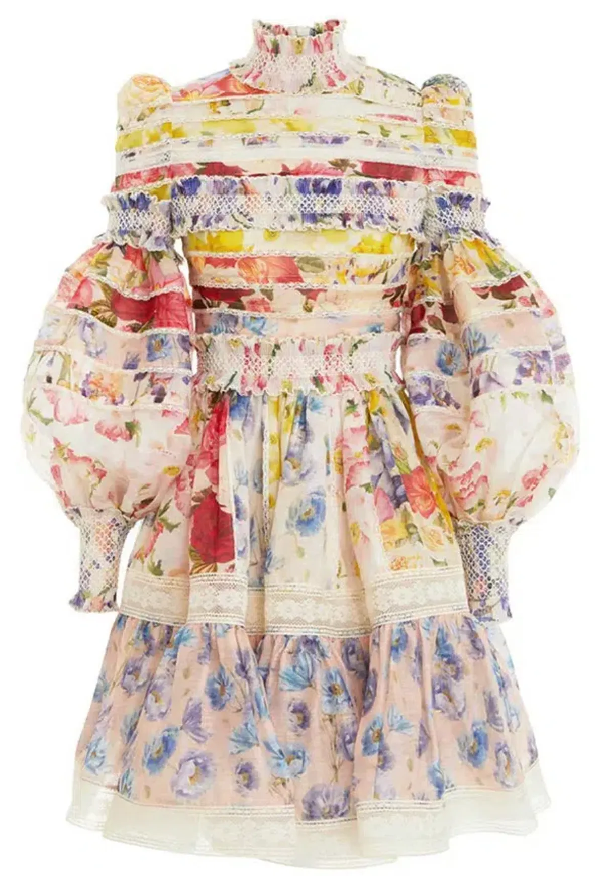 Zimmermann The Wonderland Smocked Mini Dress in Spliced Multi Floral Size 2 / AU 12 - Image 3