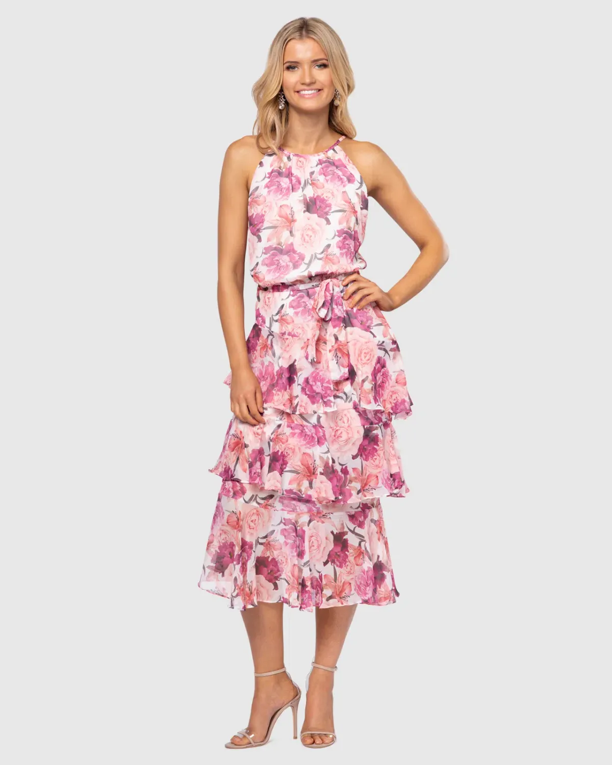 Pilgrim Bambi Midi Dress Pink Floral Size 8 for rent on The Volte - main image