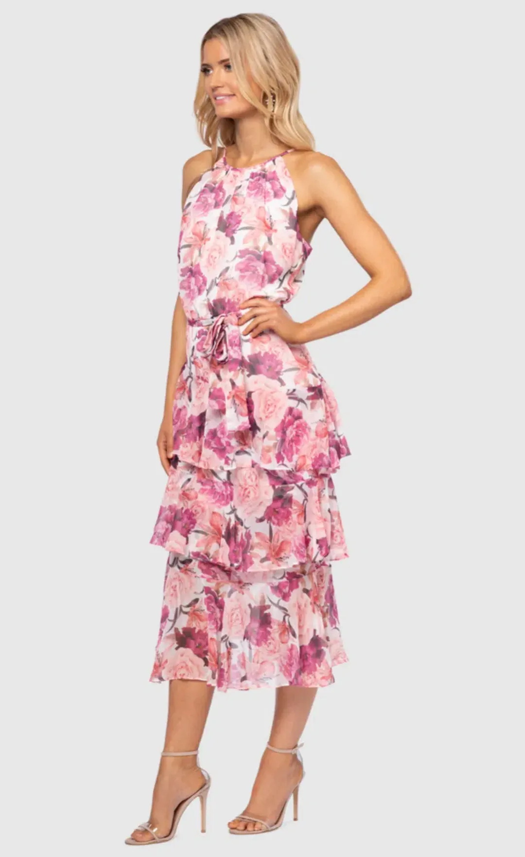 Pilgrim Bambi Midi Dress Pink Floral Size 8 for rent on The Volte - main image