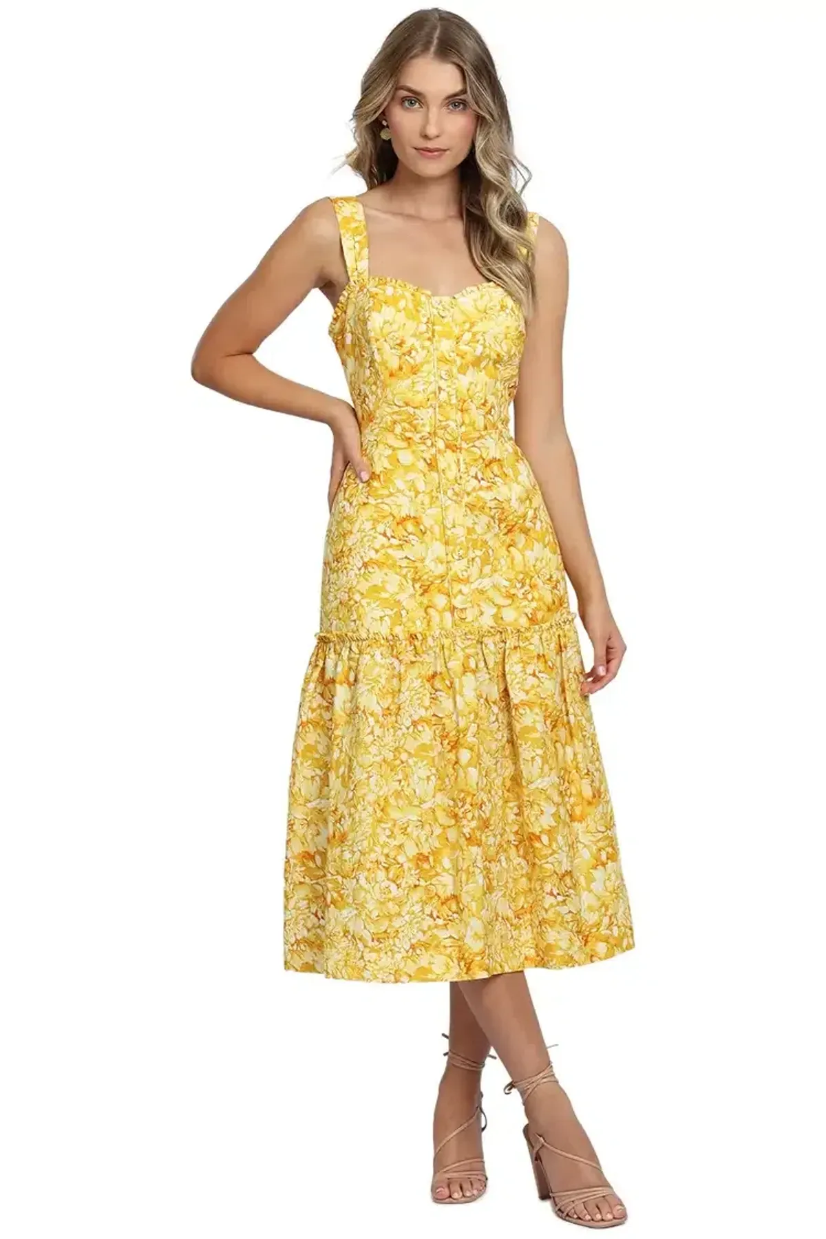 Rebecca Vallance Gialla Midi Dress in Yellow Size 8 - Image 4