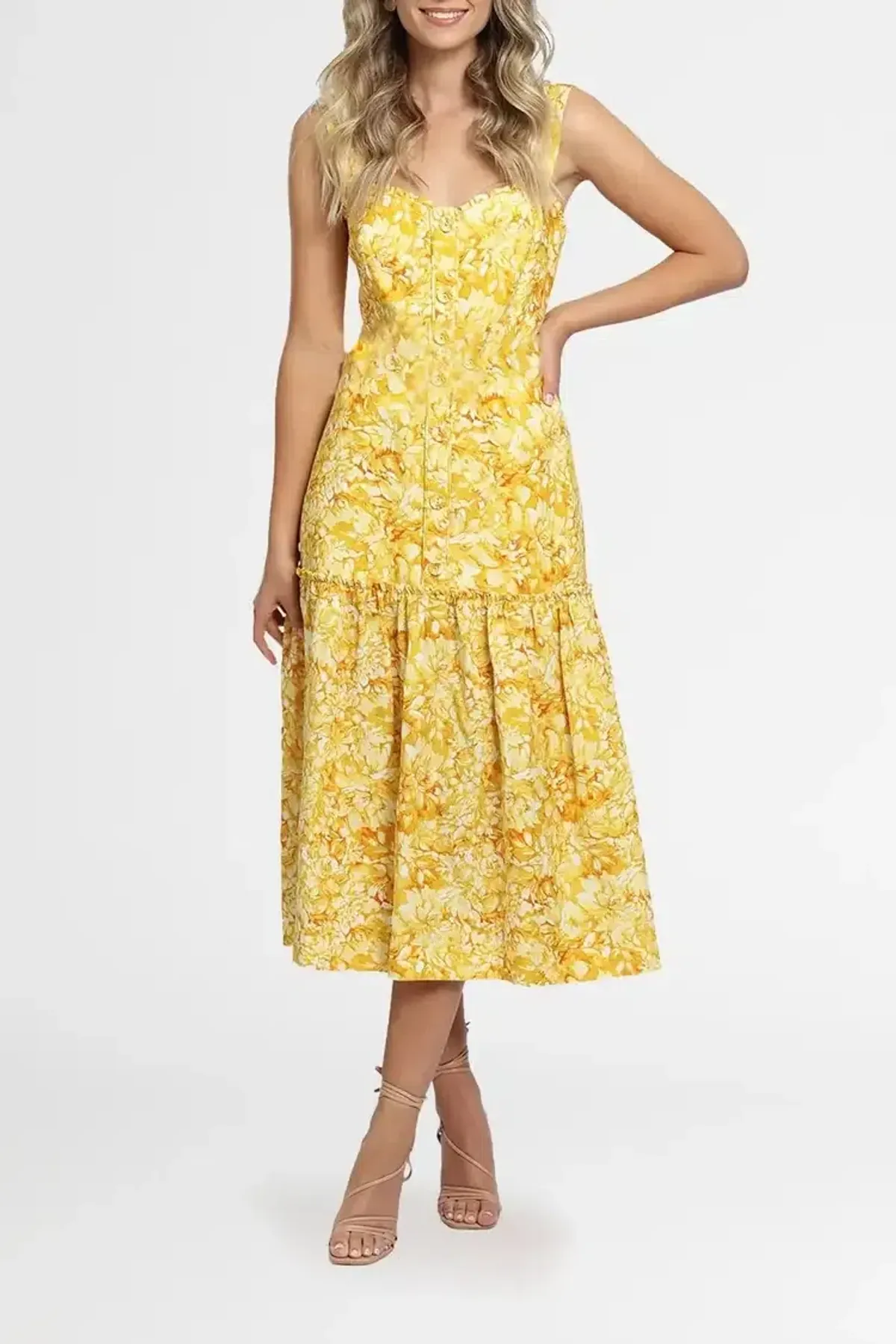 Rebecca Vallance Gialla Midi Dress in Yellow Size 8 - Image 2