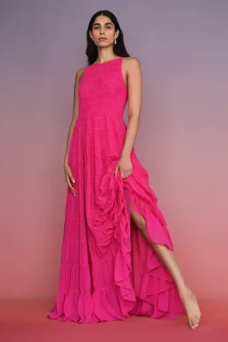 Aje Rosewood Ruched Maxi Dress Magenta Size 6 for rent on The Volte - image 2