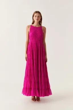 Aje Rosewood Ruched Maxi Dress Magenta Size 6 for rent on The Volte - image 1
