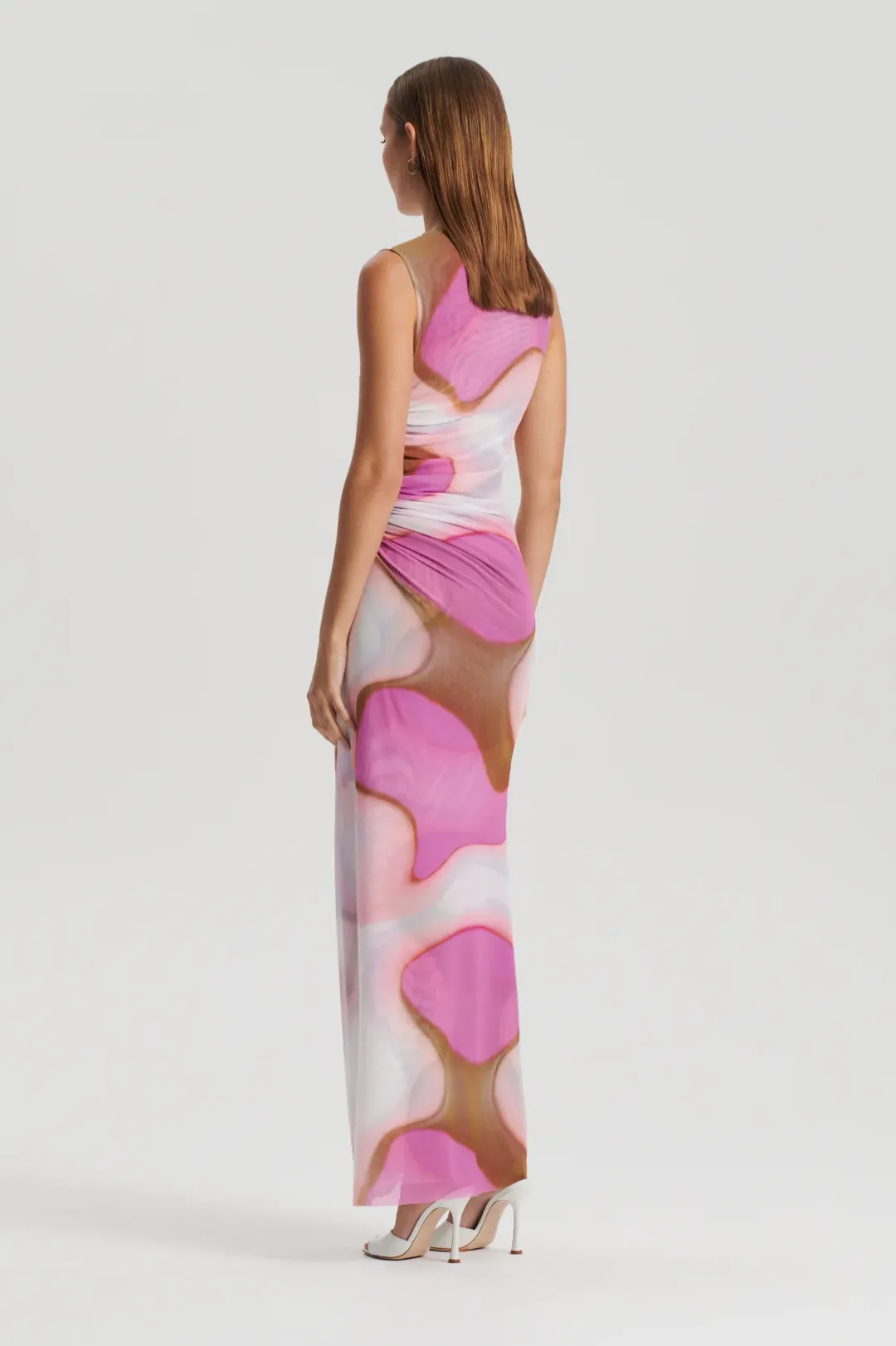 Scanlan Theodore Italian Watercolour Print Dress Pink Tan Size AU 8 for rent on The Volte - main image