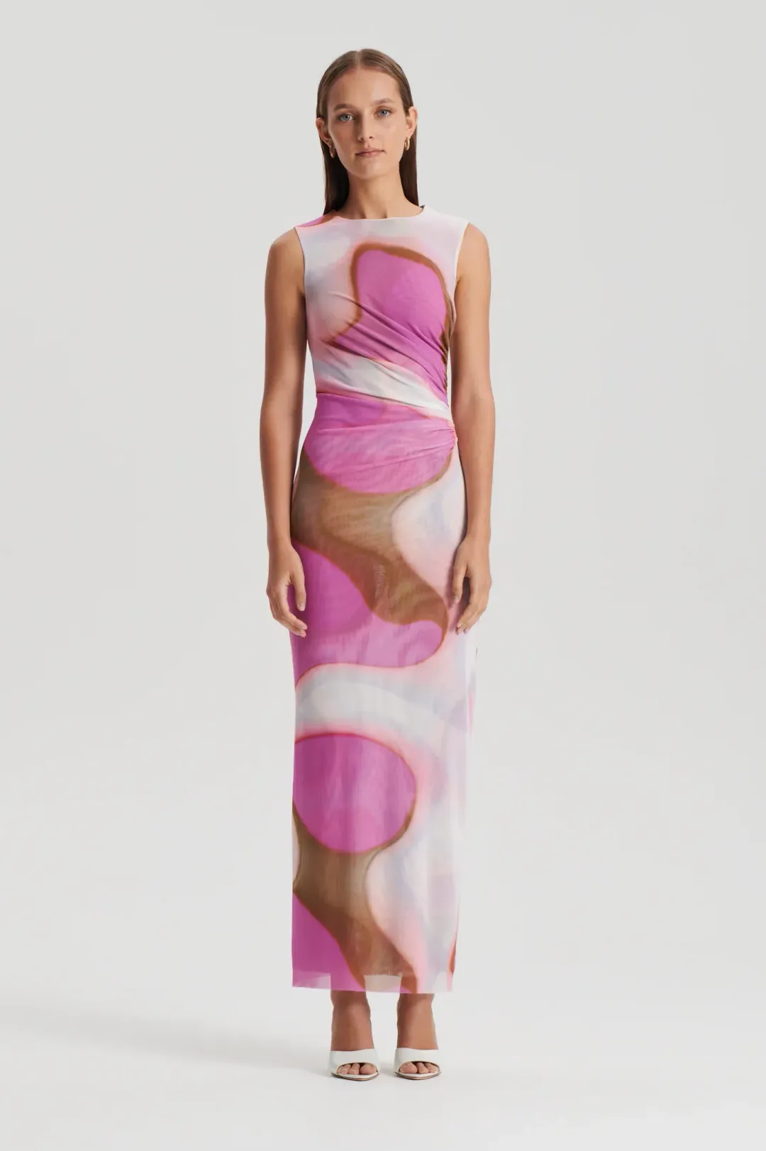 Scanlan Theodore Italian Watercolour Print Dress Pink Tan Size AU 8 for rent on The Volte - main image