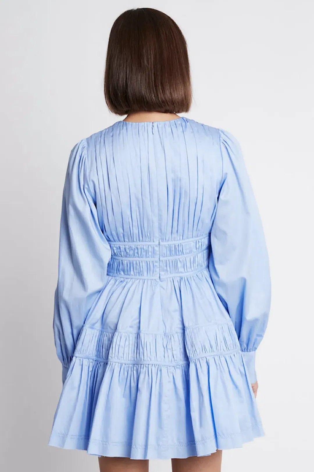 Aje Fallingwater Gathered Mini Dress Powder Blue Size 10 for rent on The Volte - main image