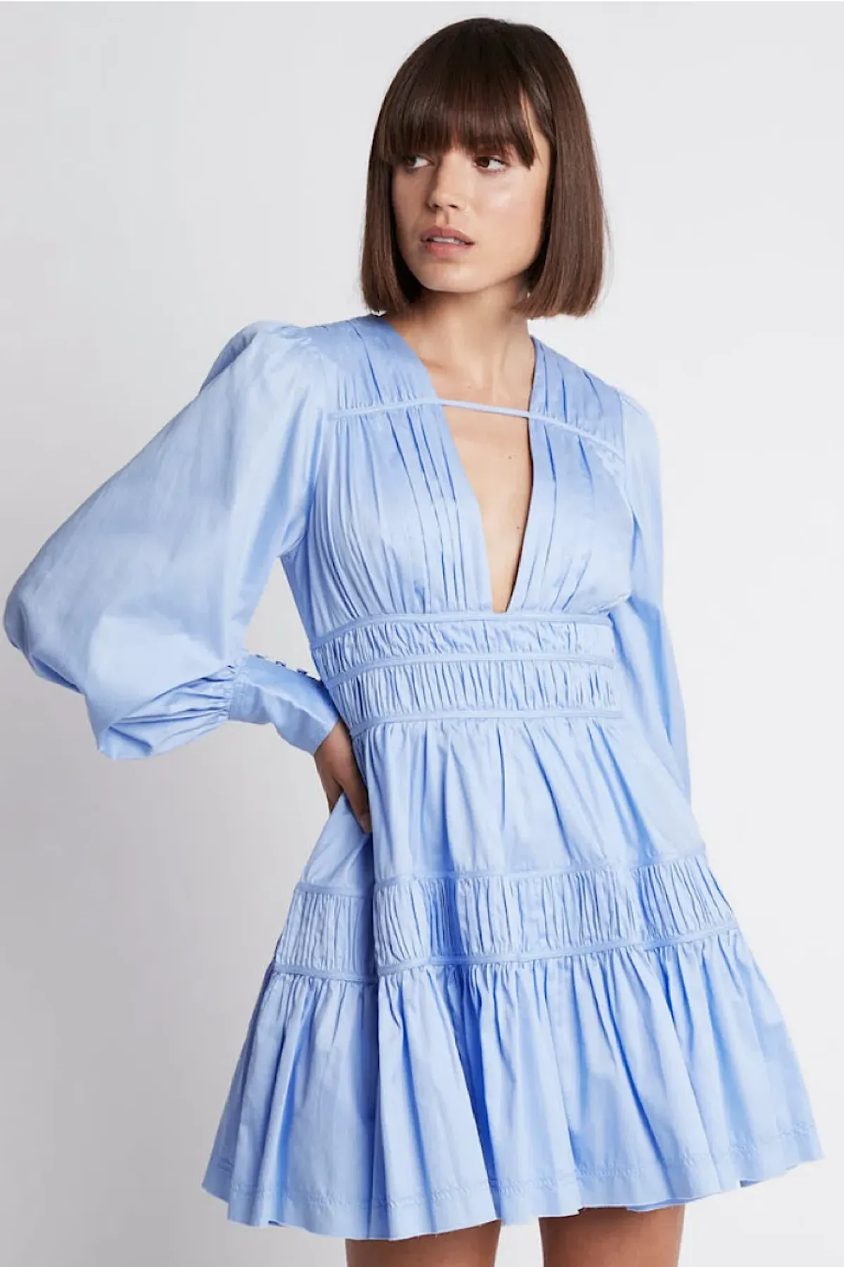 Aje Fallingwater Gathered Mini Dress Powder Blue Size 10 - Image 2