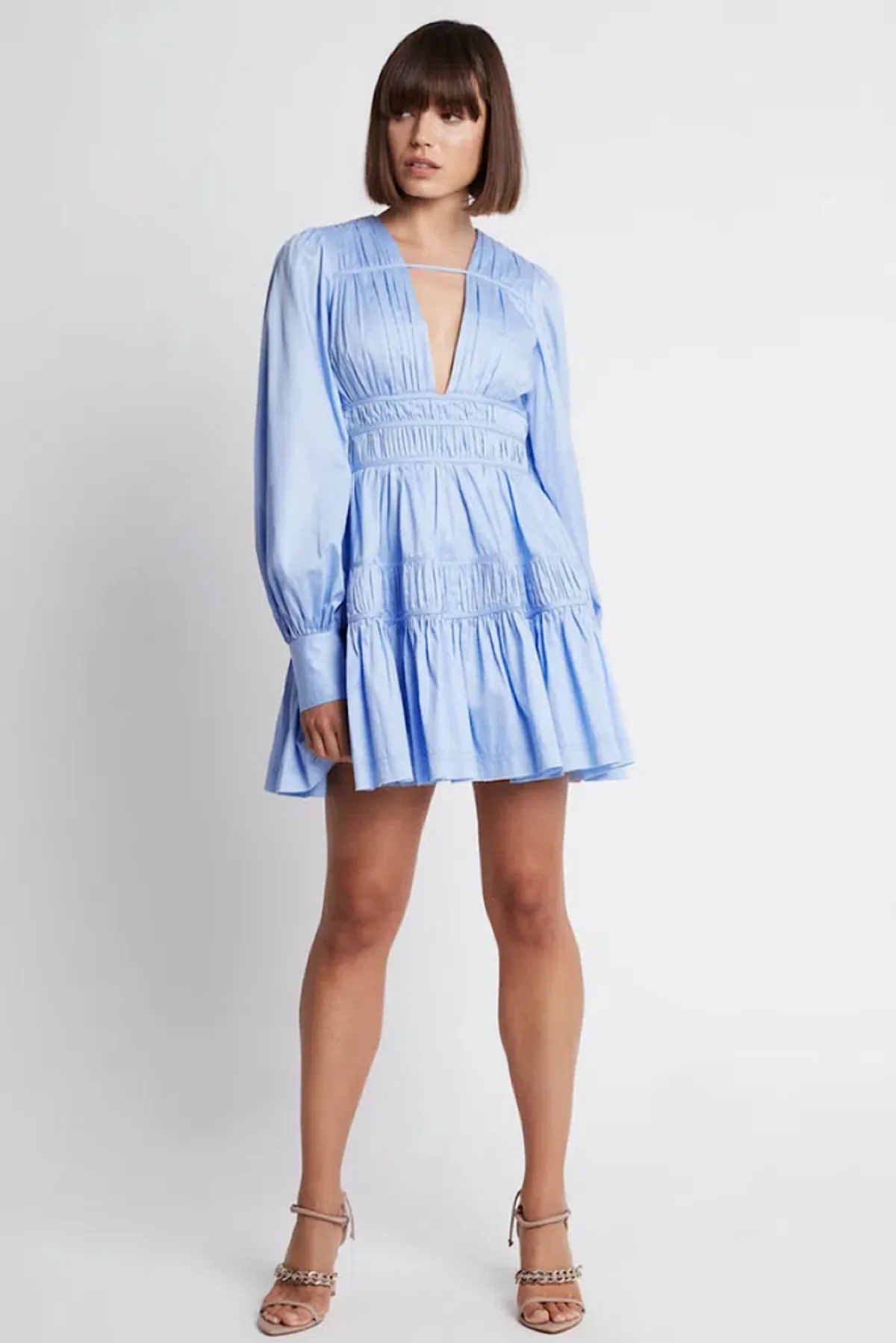 Aje Fallingwater Gathered Mini Dress Powder Blue Size 10 for rent on The Volte - main image