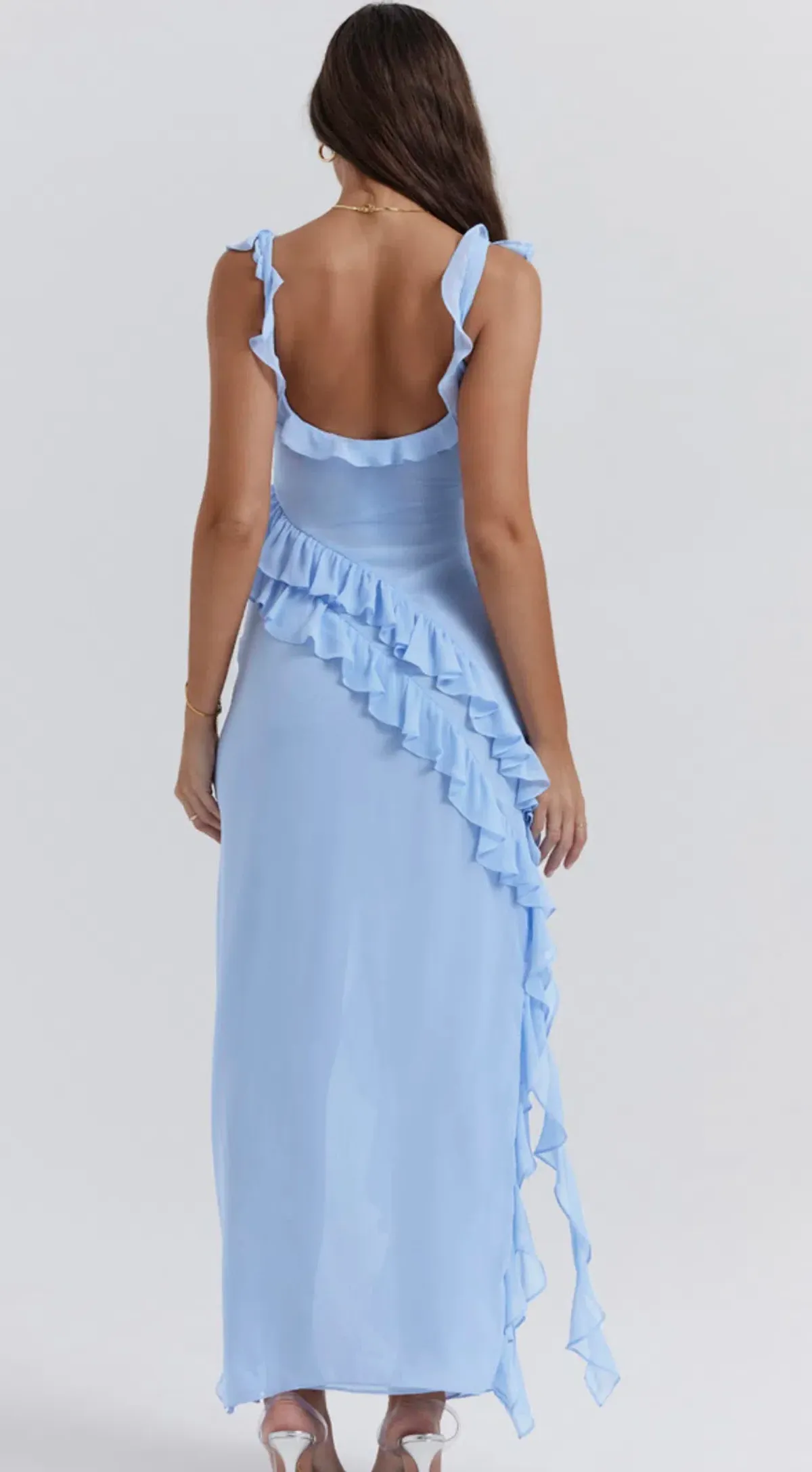 House of CB Ariela Ruffle Maxi Dress Doft Blue Size M/AU 10 - Image 4