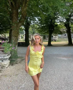 House of CB Tink Satin Ruffle Mini Dress Buttercup Size M/AU 10 for rent on The Volte - image 2