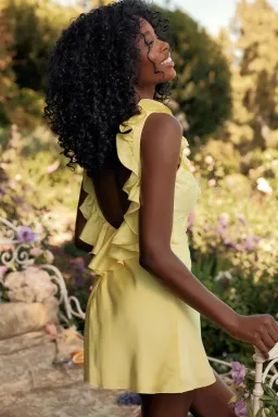 House of CB Tink Satin Ruffle Mini Dress Buttercup Size M/AU 10 for rent on The Volte - image 9