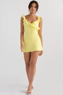 House of CB Tink Satin Ruffle Mini Dress Buttercup Size M/AU 10 for rent on The Volte - image 1