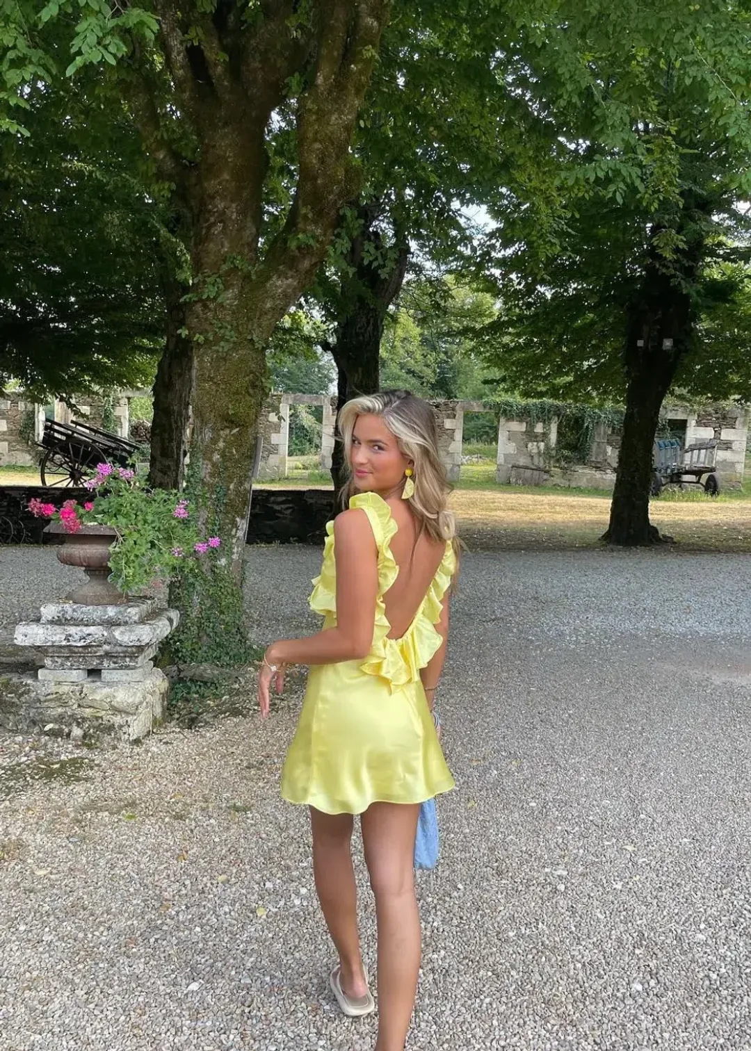 House of CB Tink Satin Ruffle Mini Dress Buttercup Size M/AU 10 for rent on The Volte - main image