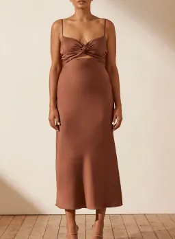 Shona Joy Luxe Twist Front Sleeveless Midi Dress Mocha Size AU 16 for rent on The Volte - image 1