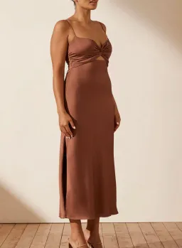Shona Joy Luxe Twist Front Sleeveless Midi Dress Mocha Size AU 16 for rent on The Volte - image 3