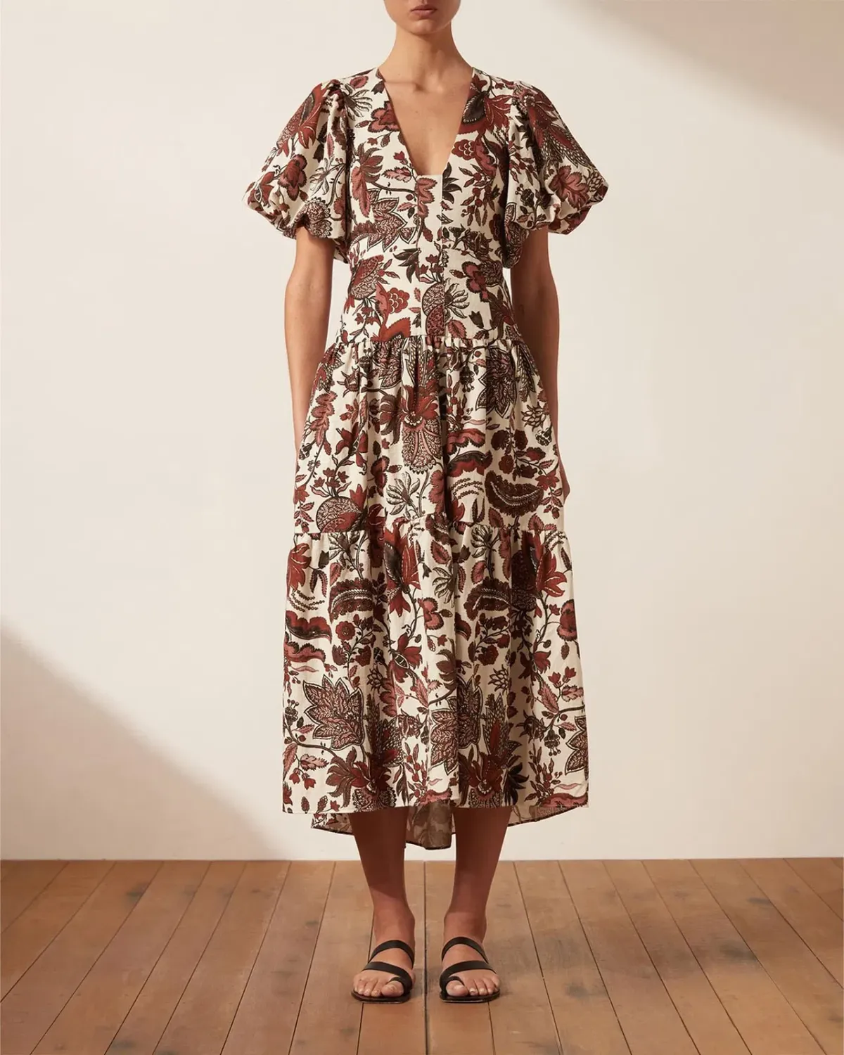 Shona Joy Catalina Plunged Short Sleeve Midi Dress Print Size 10 - Image 1