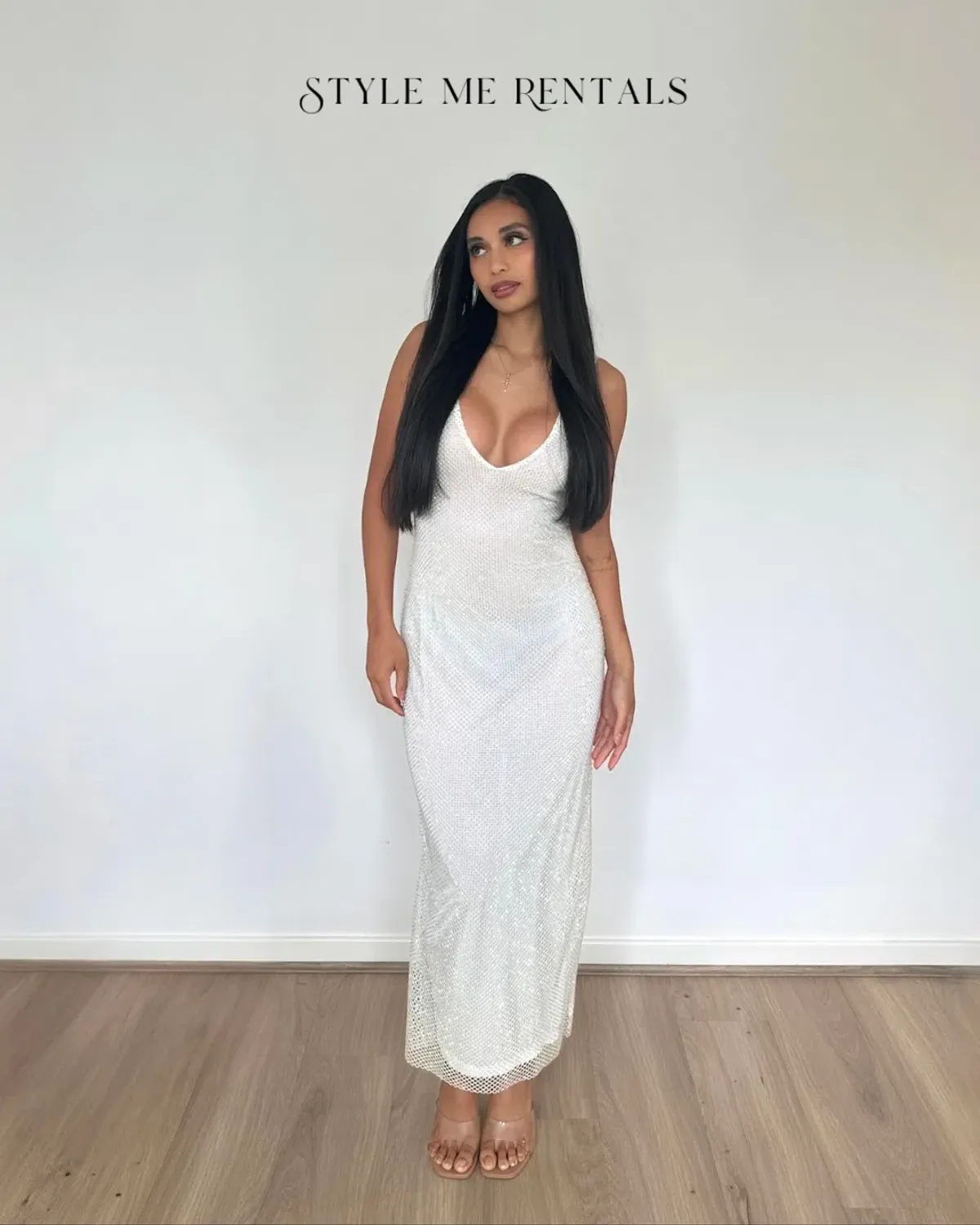 SLA the Label Gigi Diamanté Midi Dress White Size M / AU 10 - Image 2
