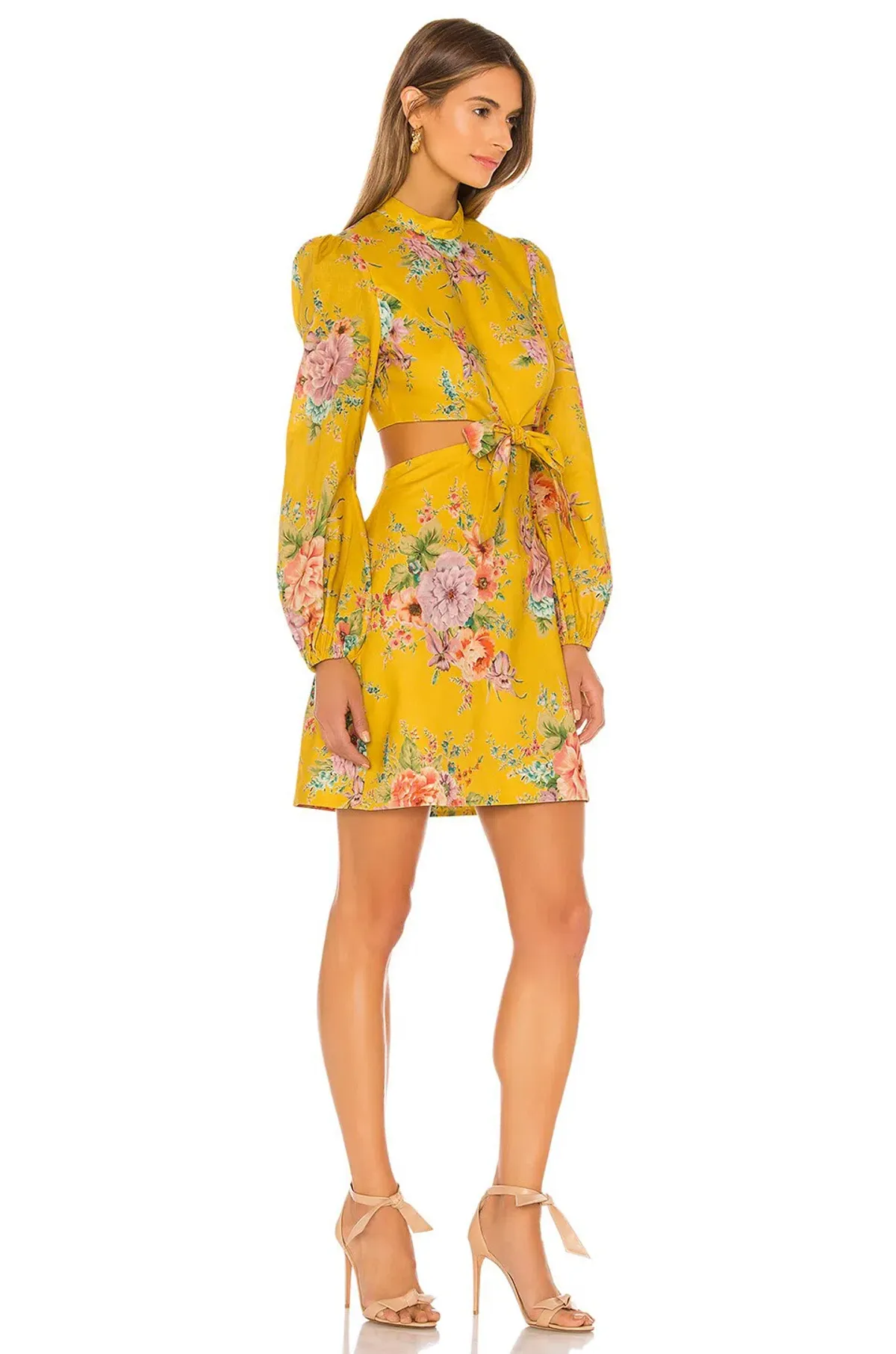 Zimmermann Zinnia Bow Cut Out Linen Mini Dress Golden Floral Size 3 / AU 12 - Image 2