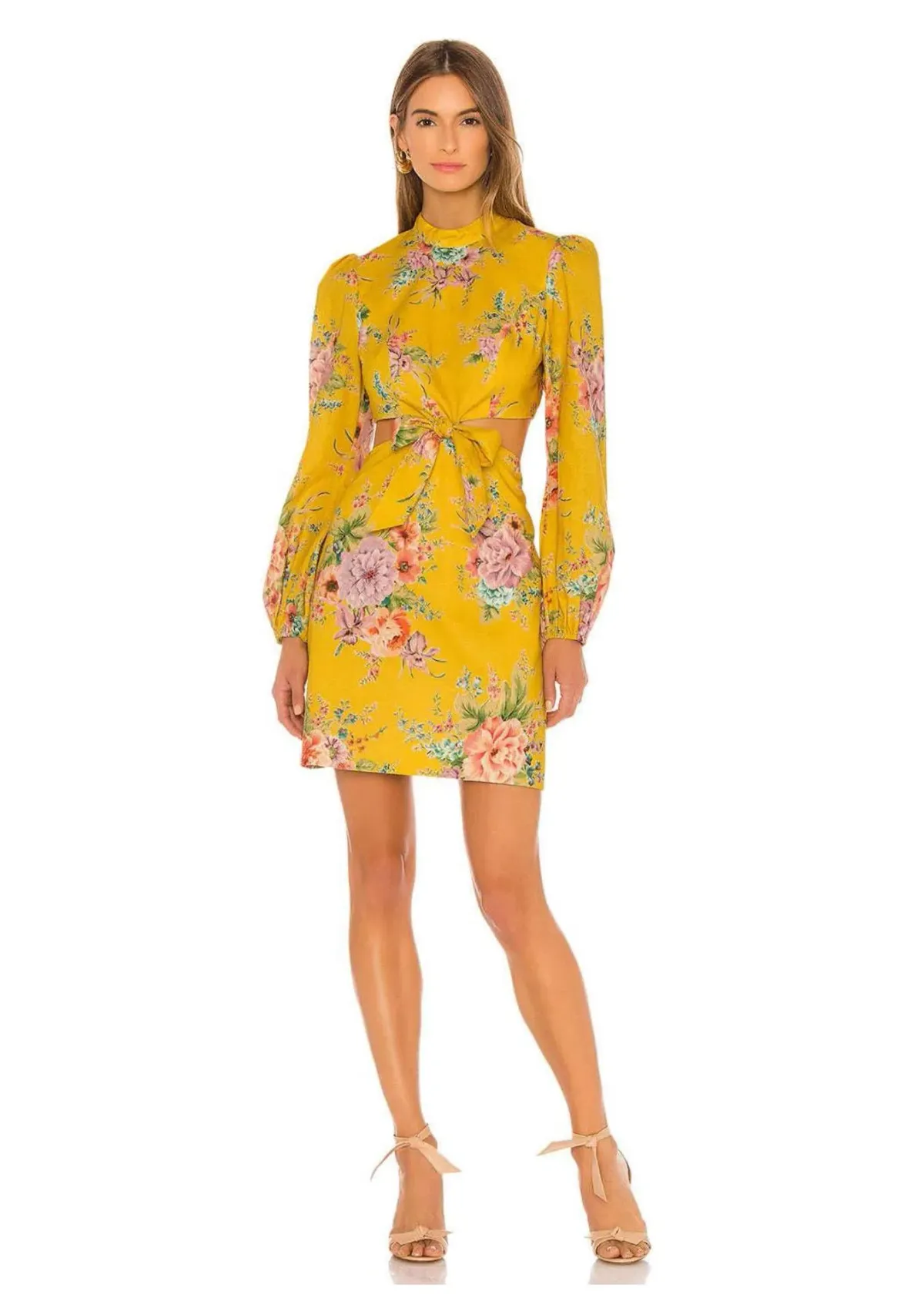 Zimmermann Zinnia Bow Cut Out Linen Mini Dress Golden Floral Size 3 / AU 12 - Image 1