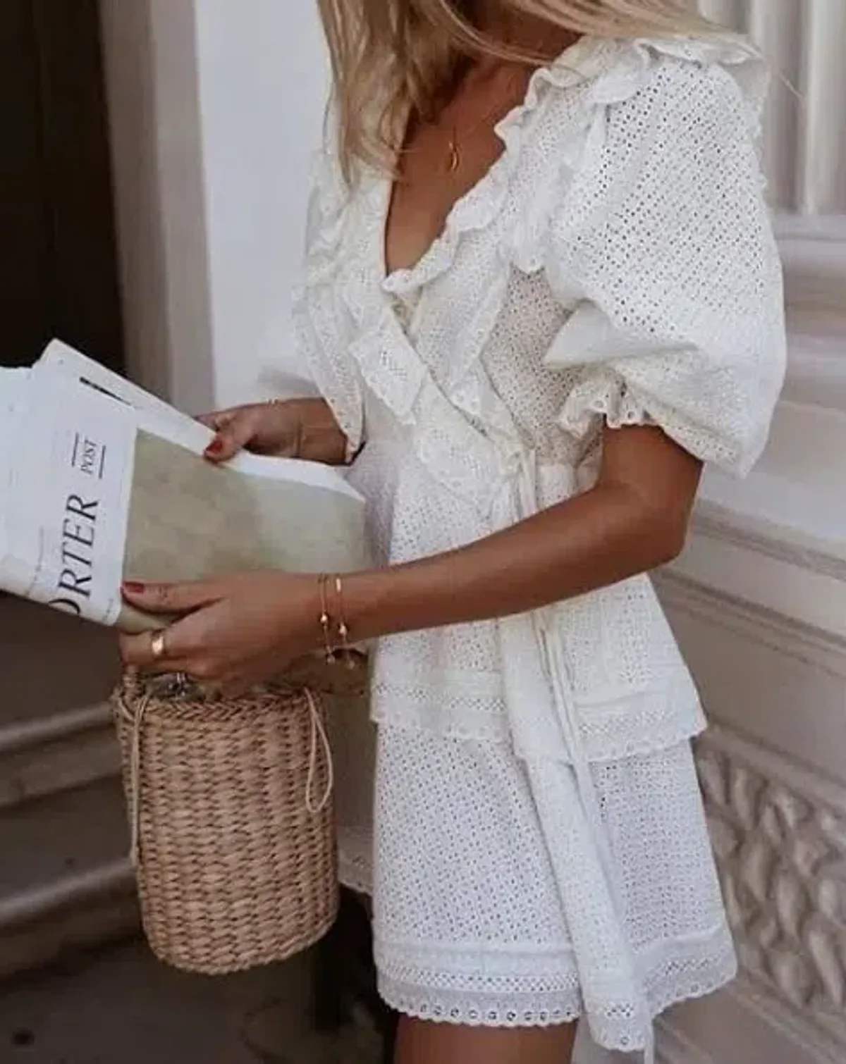 Shona Joy Ackley Broderie Frill Puff Sleeve Mini Dress White Size 12 - Image 6