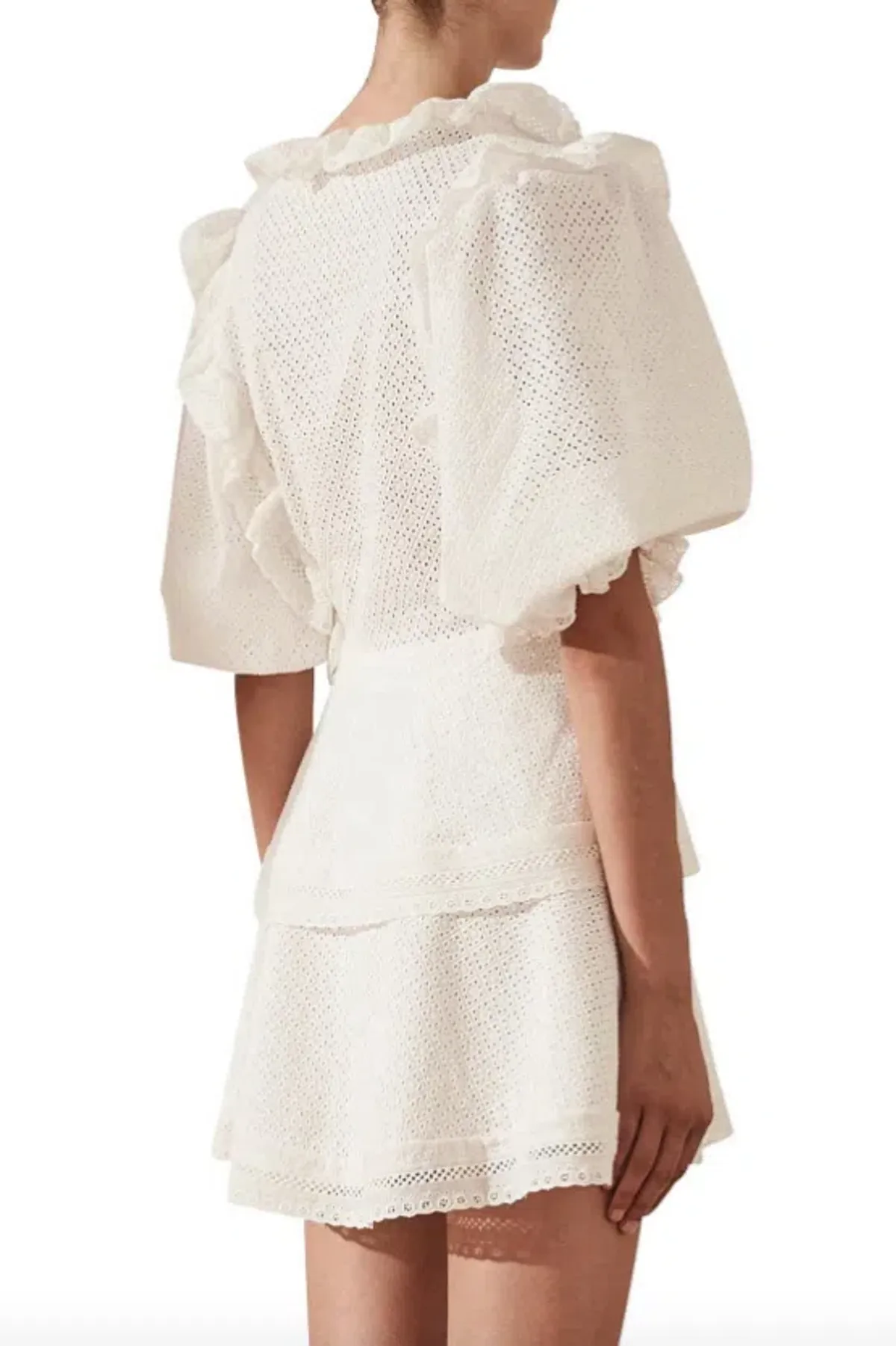 Shona Joy Ackley Broderie Frill Puff Sleeve Mini Dress White Size 12 - Image 3