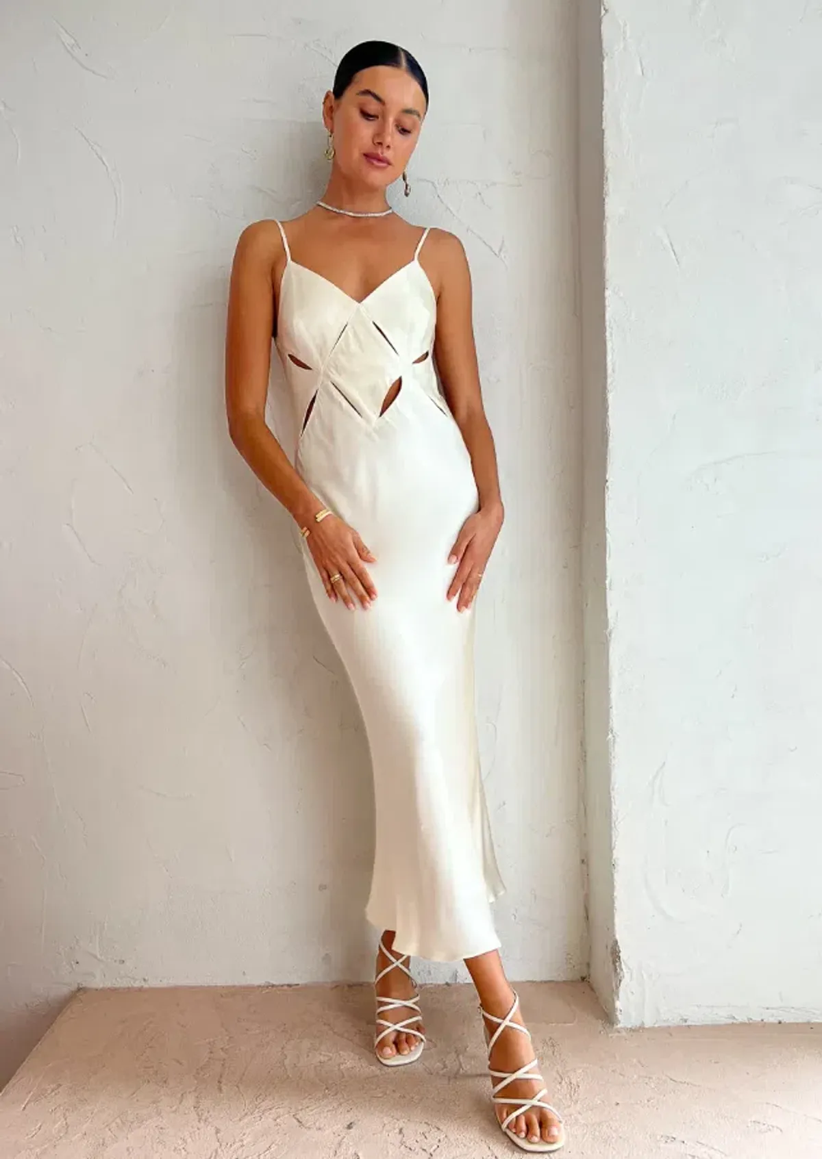 Shona Joy Milo Cut Out Split Midi Dress Coconut Size 6 - Image 1