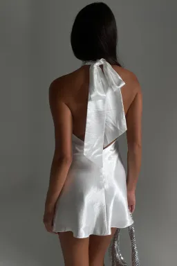 Meshki Cartia Bow Halter Micro Mini Dress White Size XS/AU 6 for rent on The Volte - image 3