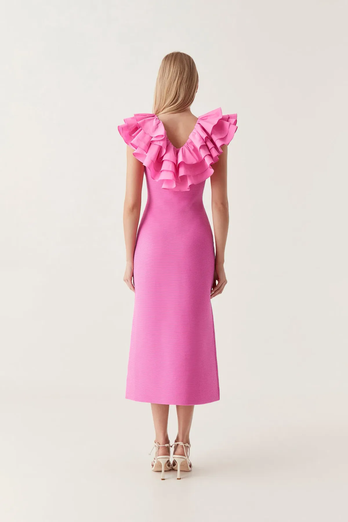 Aje Transcendent Ruffle Midi Dress Pink Size 8 - Image 3